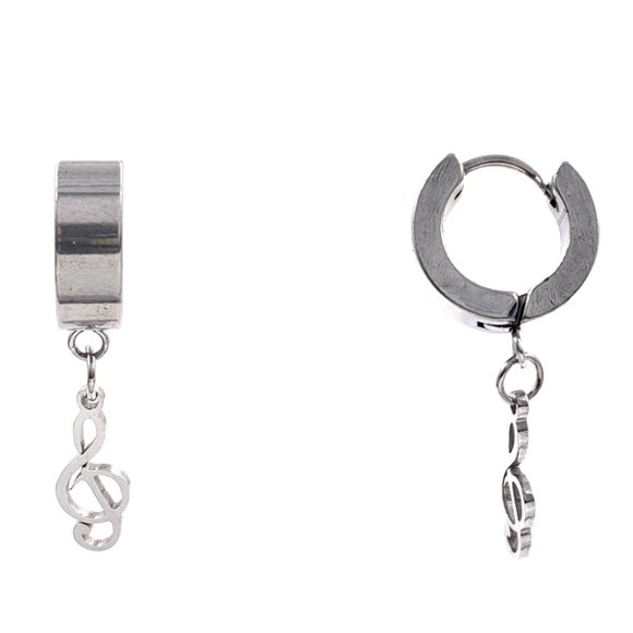 Music Key Note Gold Plated Hoop Dangle Earrings New - Picture 2 of 2